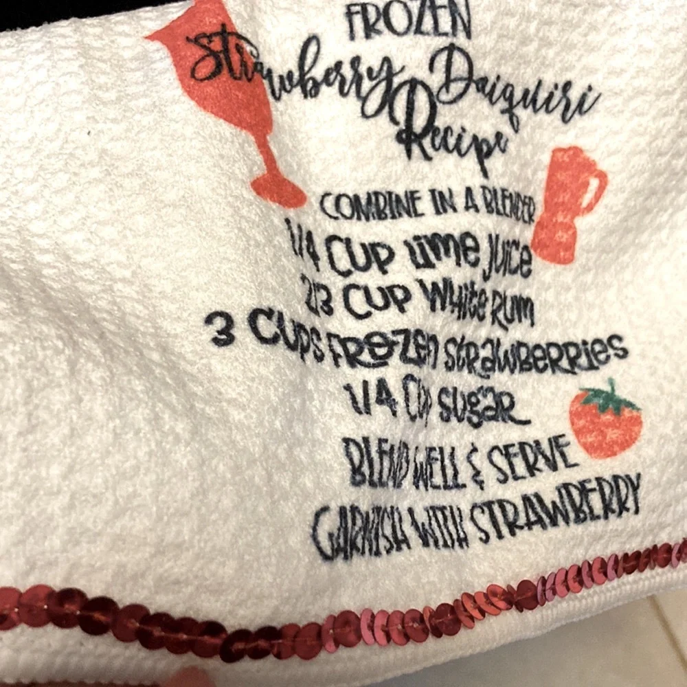 Strawberry Daiquiri Recipe Bar Waffle Towel – Red Bling Embellished 15.5 x 16 in